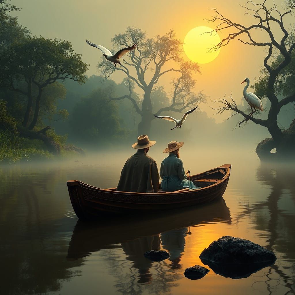 Serene Fishing Scene in a Moonlit Setting