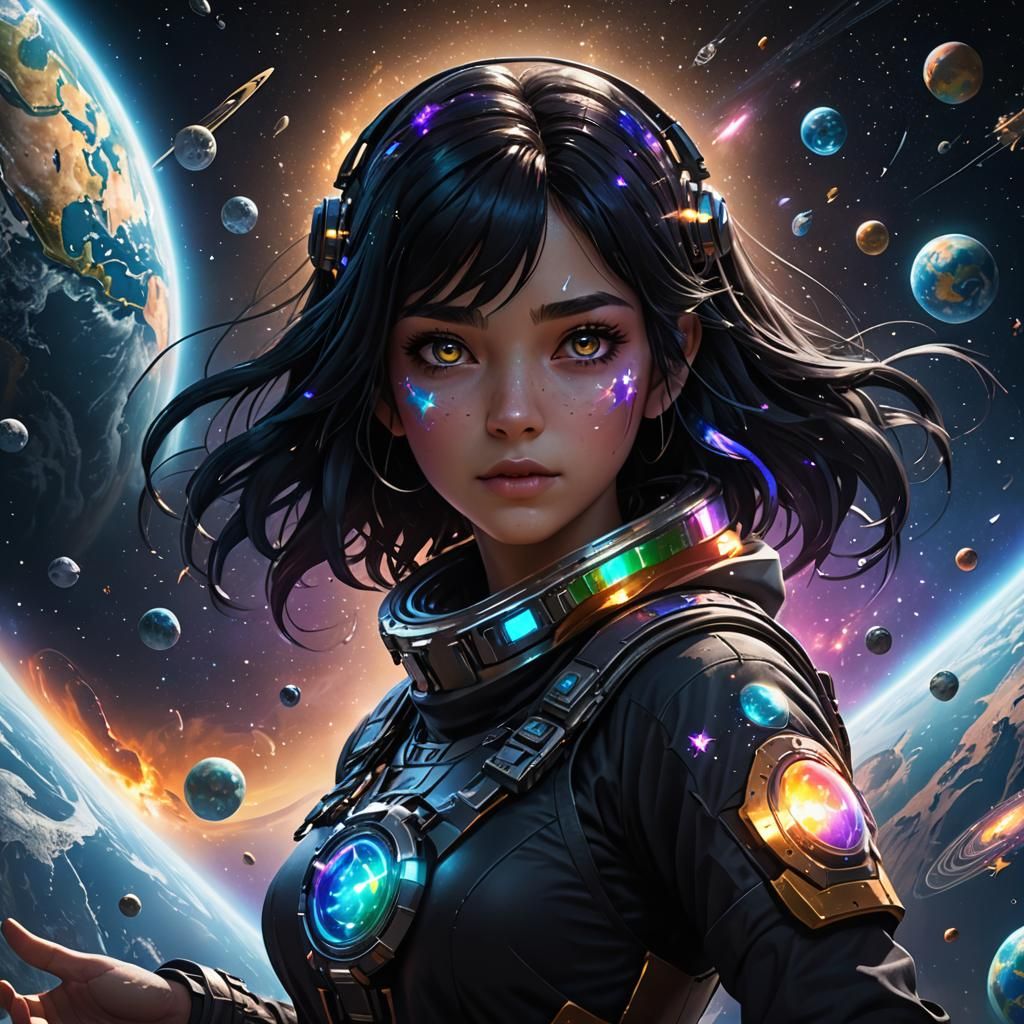 Girl Squeezing Earth: 3D Game Cinematic Feel