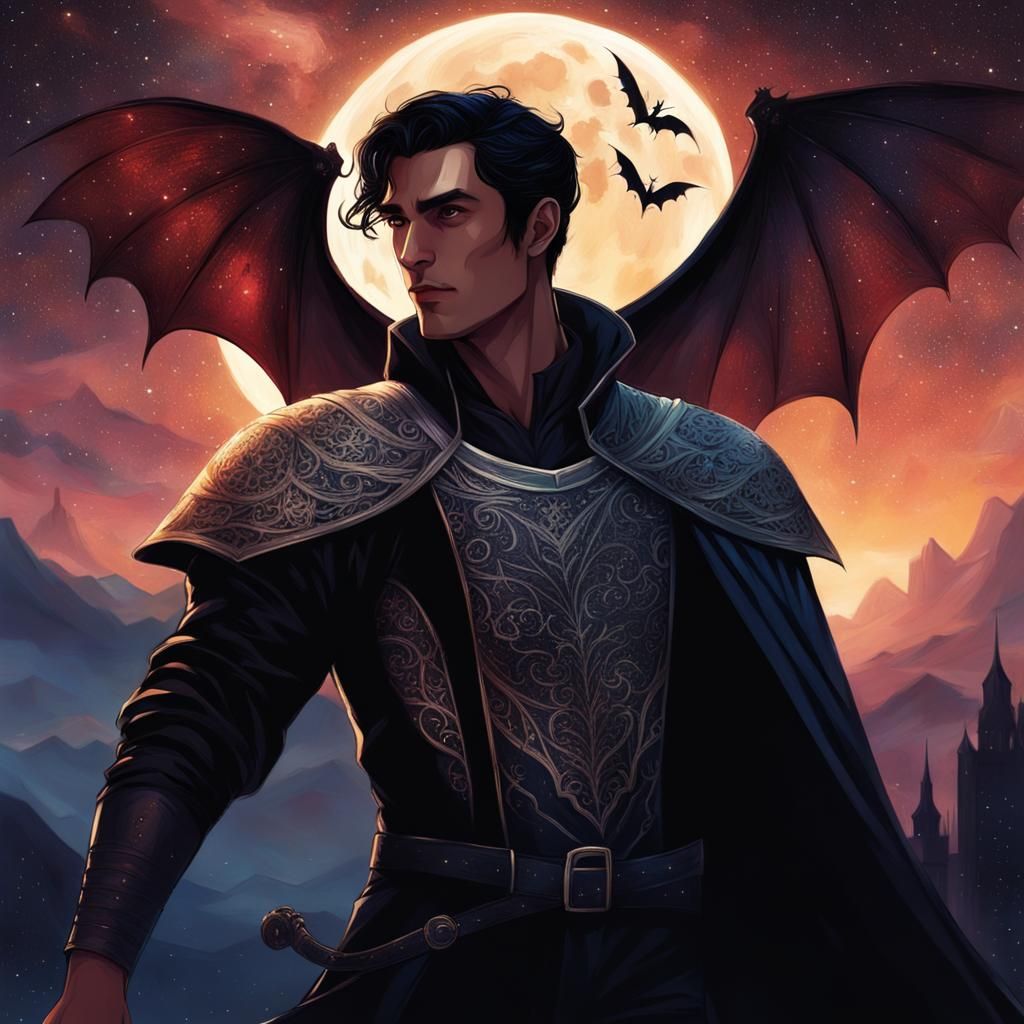 Celestial Bat-Winged Man in Sci-Fi Sunset