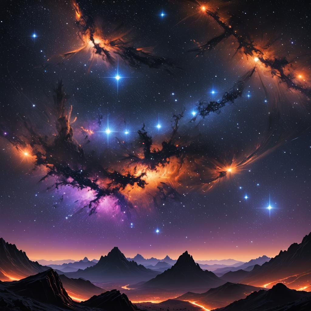 Stars Shine Brightly in Black Sky: Digital Art