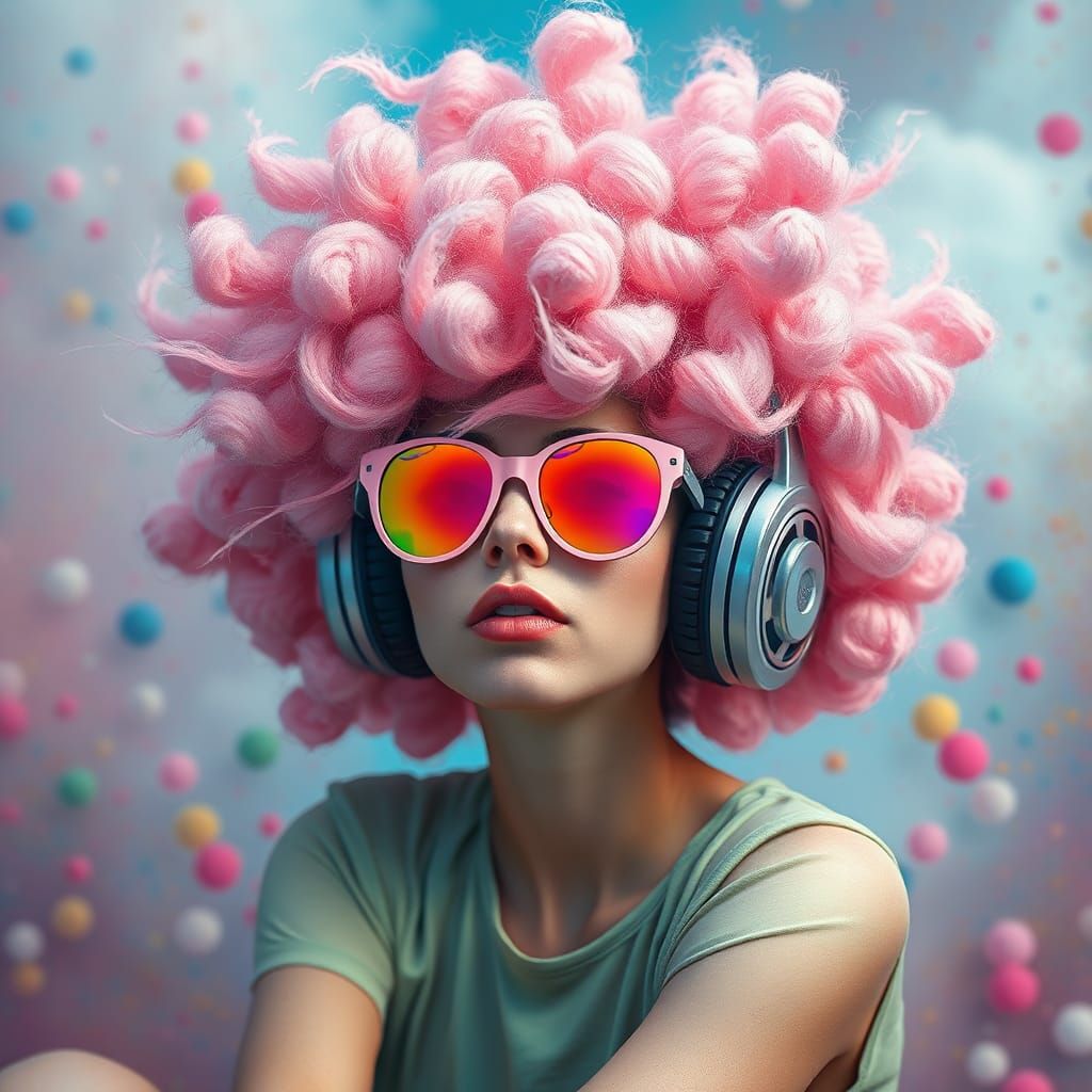 Dreamlike Woman with Cotton Candy Afro