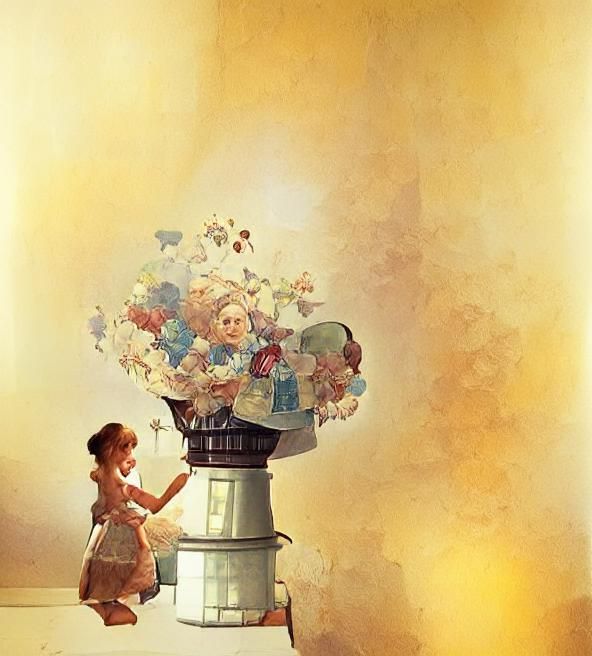 Dream Girl with Flower Vase in Rockwell Style