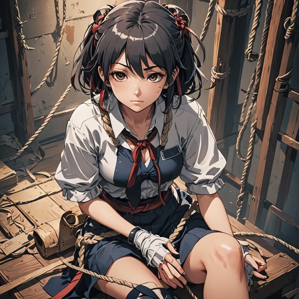 Tied Up Girl in Anime Manga Style