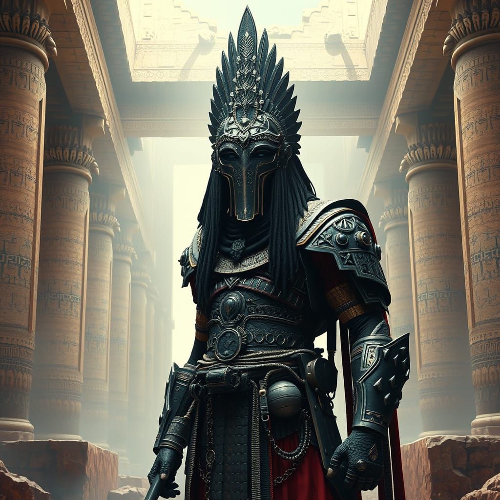 Anunnaki Warrior in Ancient Temple: Digital Art