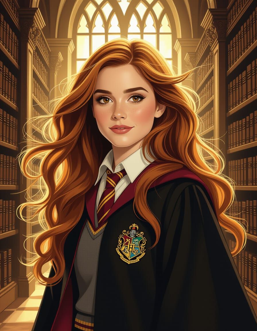 Hermione Granger in Mystical Library, Digital Art