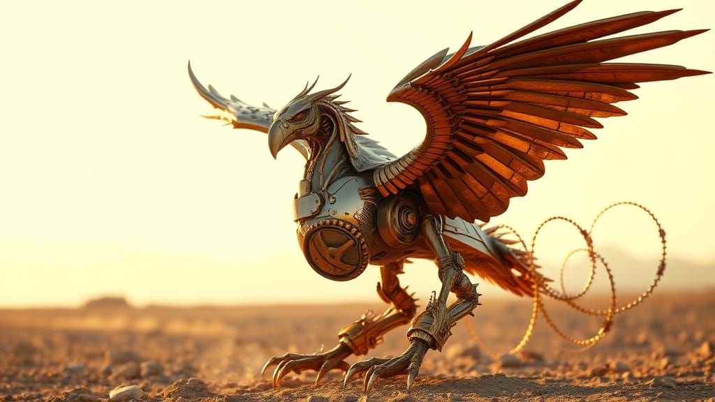 Steampunk Gryphon with Brass Gearwork Limbs