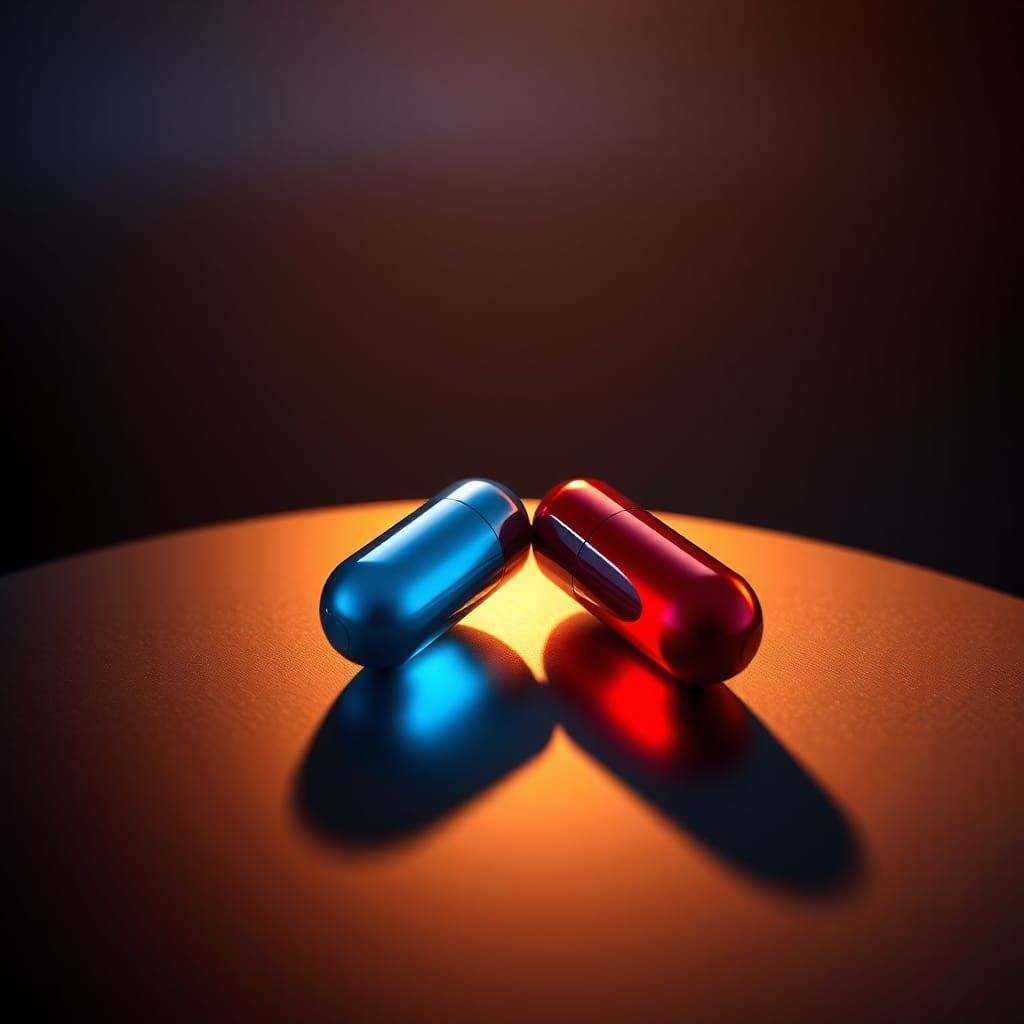 Pills in Dramatic Lighting as Futuristic Art