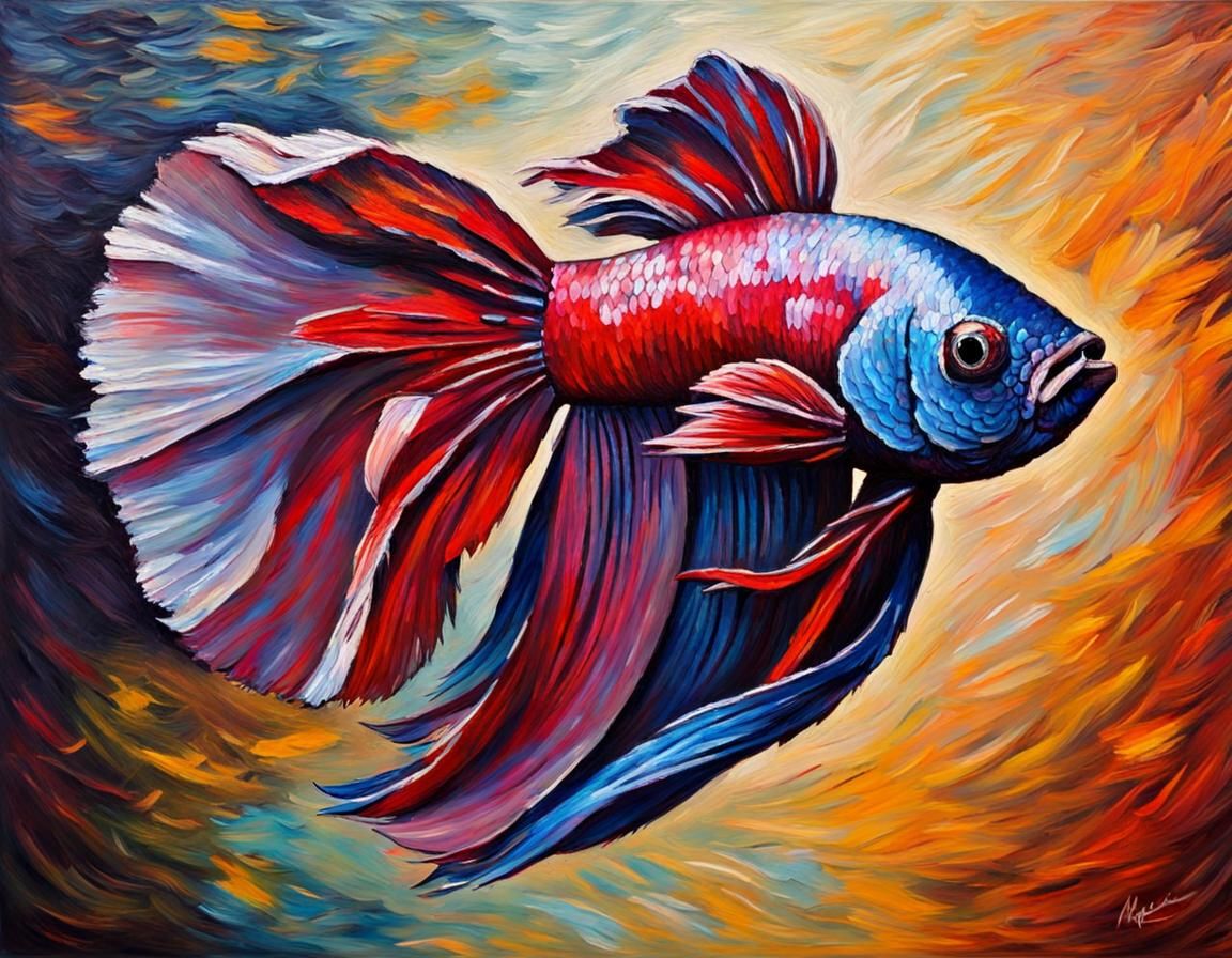 Colorful Betta Fish in Expressionist Style