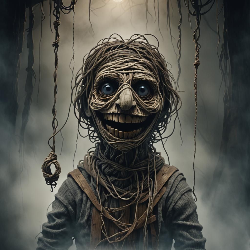 Eerie Sock Puppet in Dark Fantasy Illustration