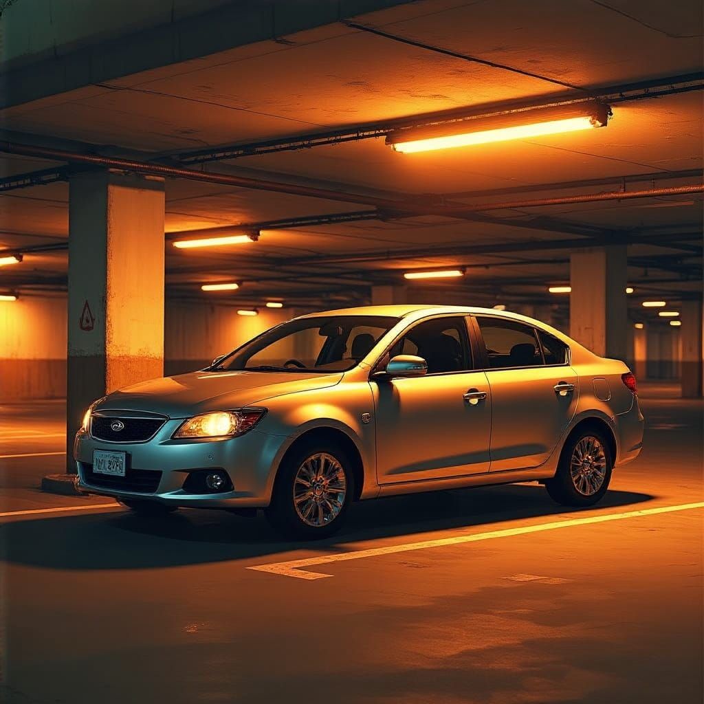 Sleek 2005 Geely BL in Moody, Neon-Lit Cityscape
