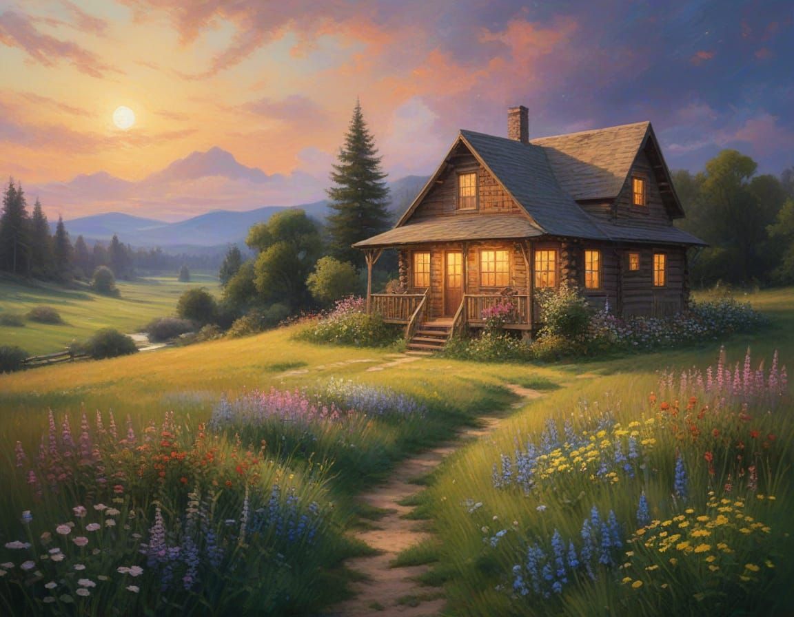 Dreamy Woodland Scene in Whimsical Oil Painting Style