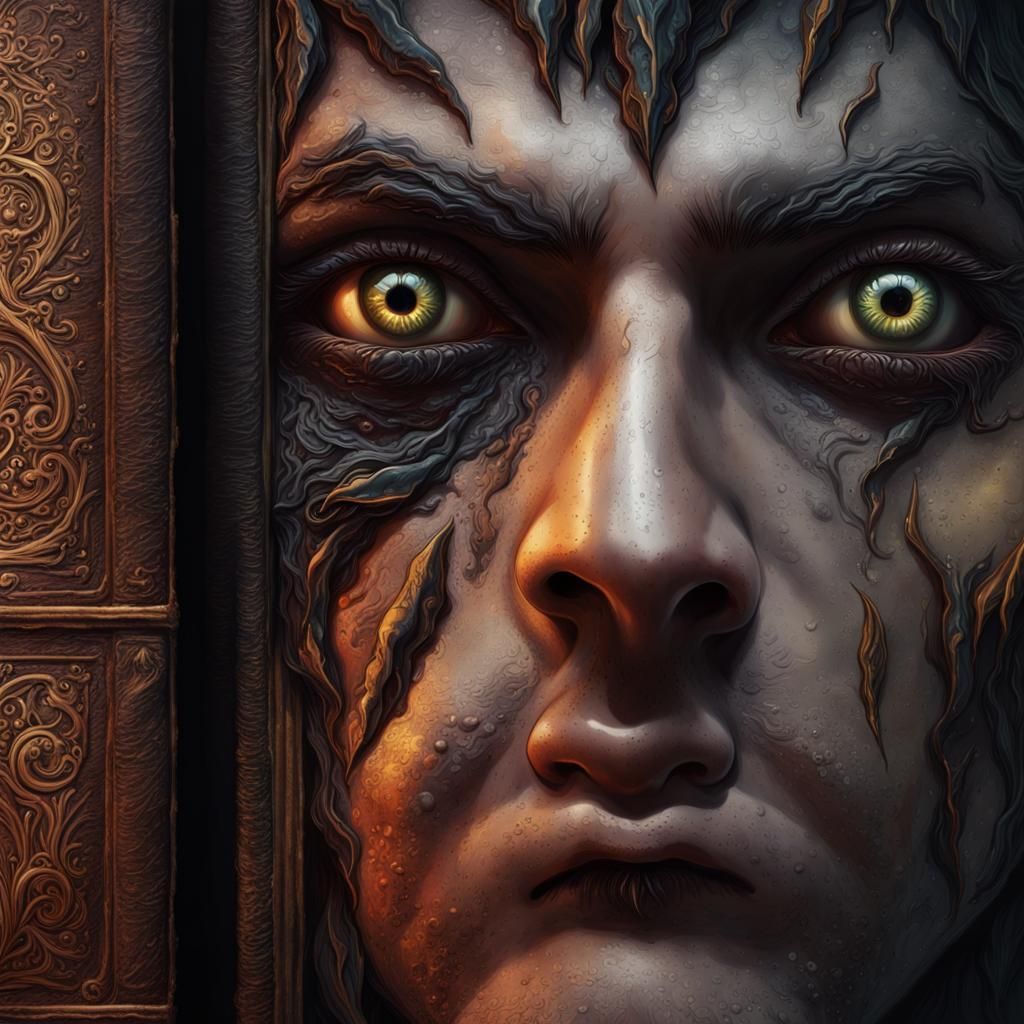 Dark Fantasy Grimoire Cover with Piercing Eyes