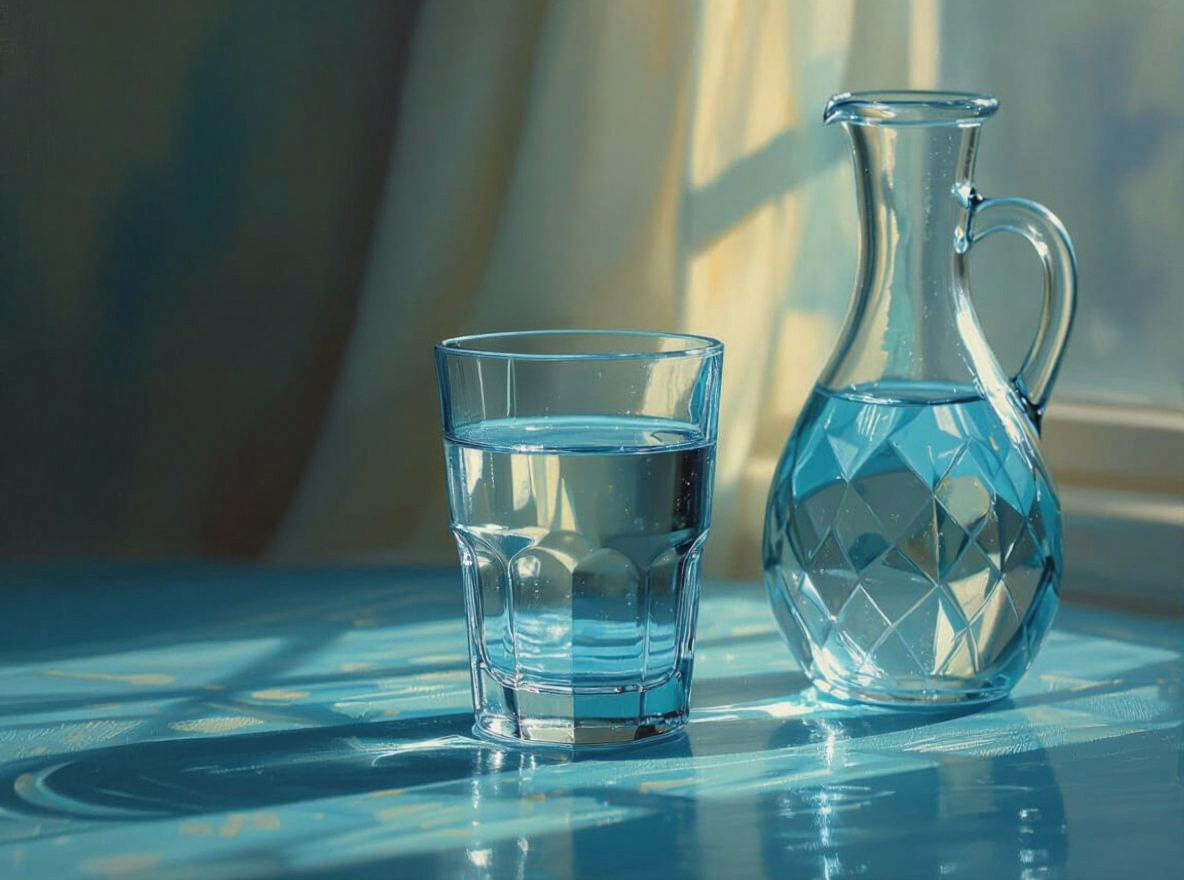 Blue Tit on Glass of Water in Dim Light