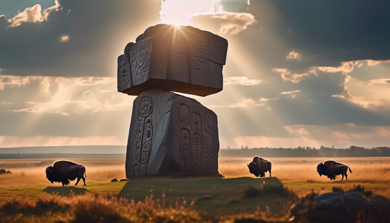 Ancient Stone Megalith with Petroglyphs in Natural Lighting