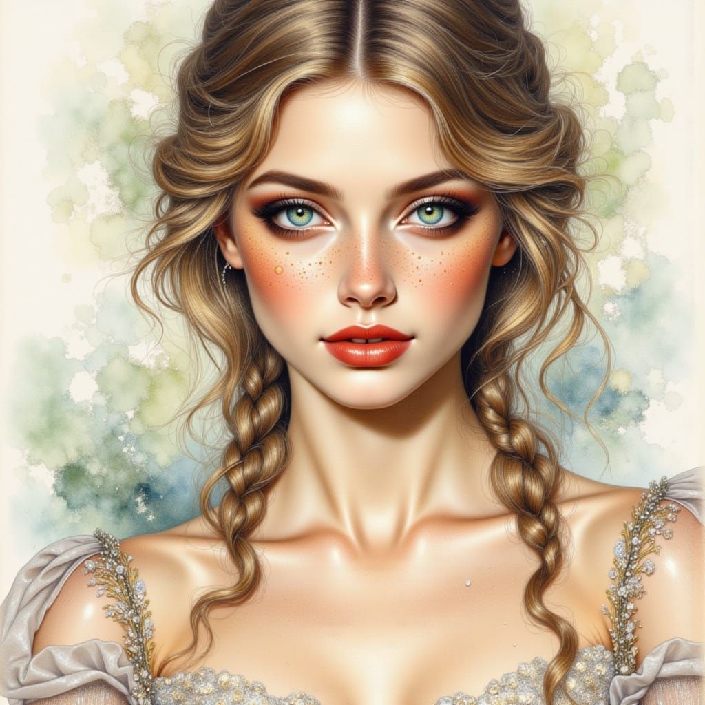 30s Woman Portrait in Pencil and Watercolor