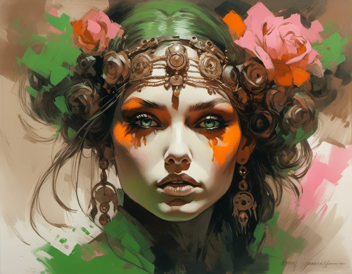 Gipsy Woman with Green Eyes in Sepia Tones