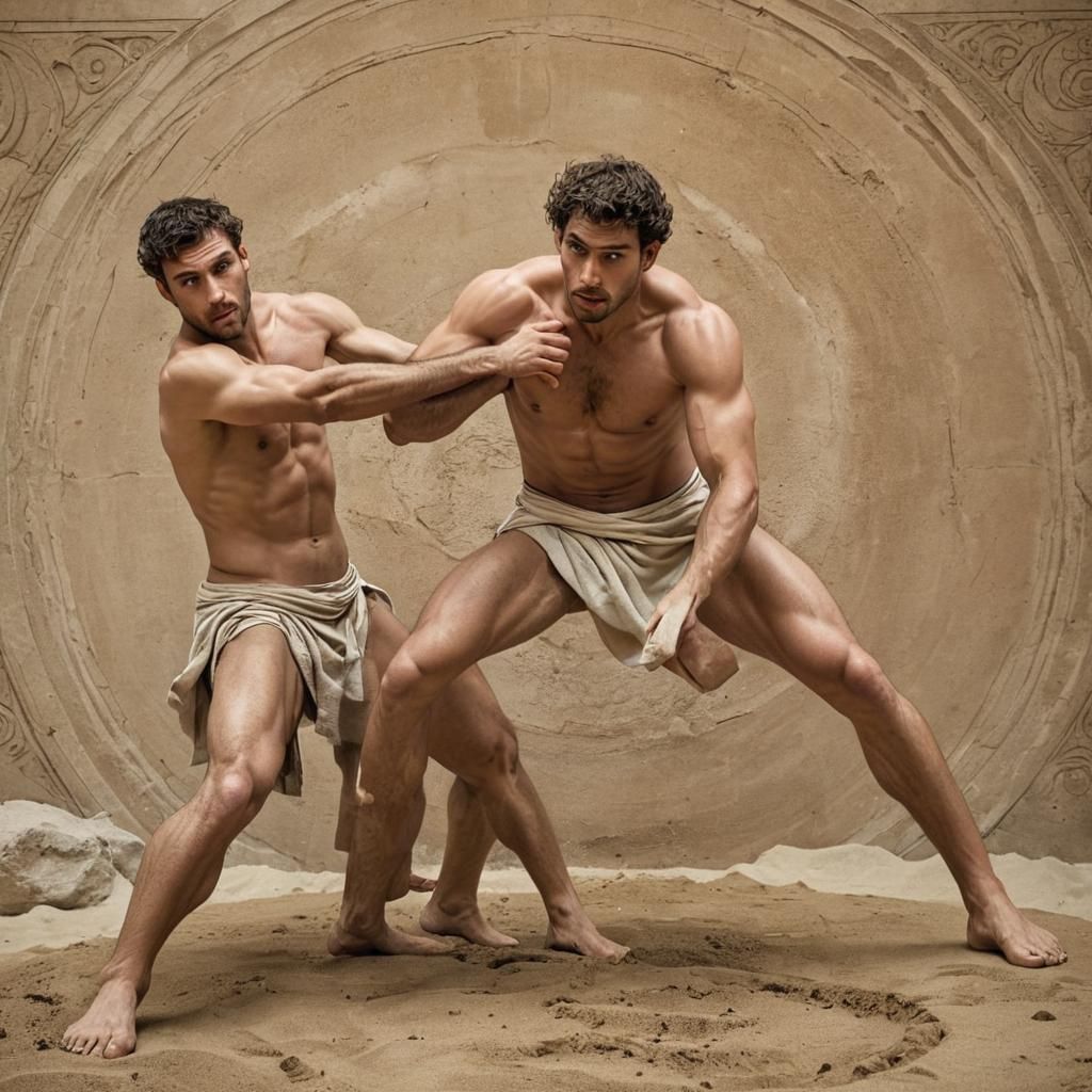 Greek Athletes in Pankration, Art Nouveau Style