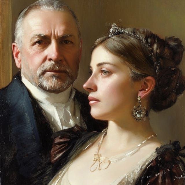 Victorian Portrait of Man and Woman with Ink Details
