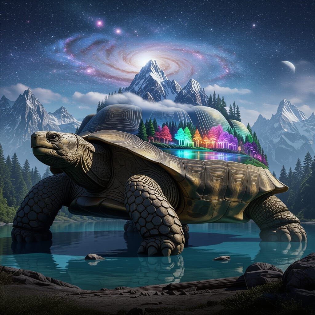 Colossal Space Tortoise With A Living World On Its Shell