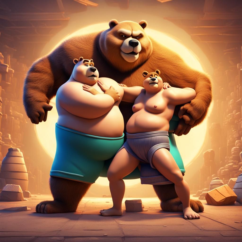 Yogi Bear and Rubble as Sumo Wrestlers