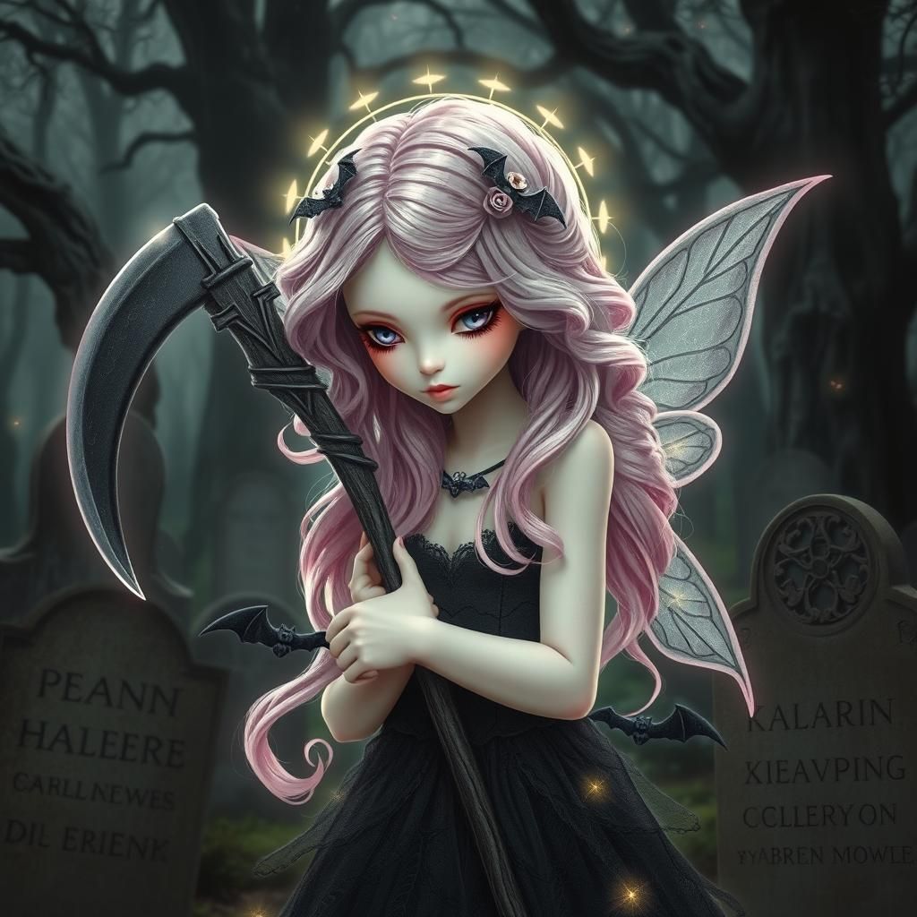 Gothic Fairy with Scythe in Mystical Graveyard