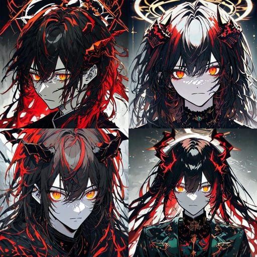 Serious Anime Warrior with Black Horns and Halo