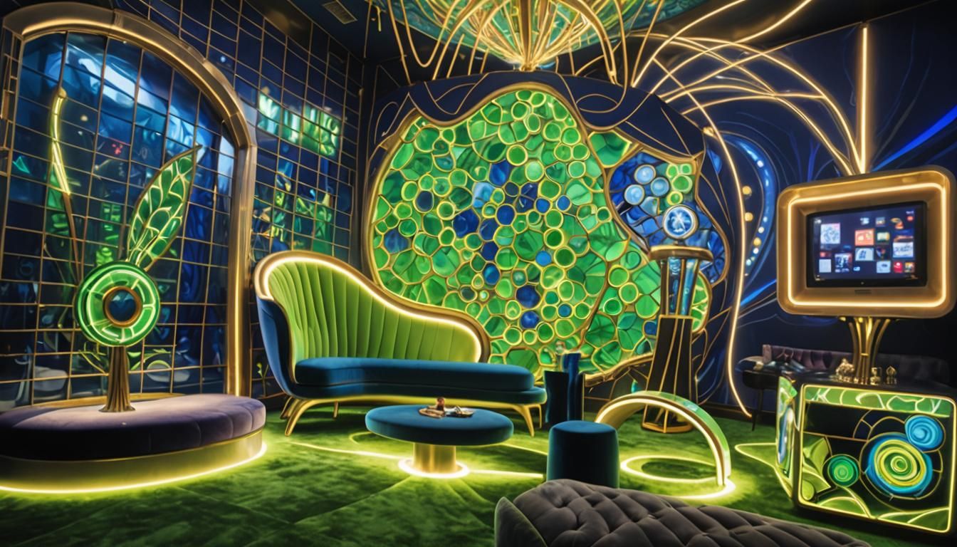 Whimsical-Futuristic Lounge with Bioluminescent Floor in Pho...