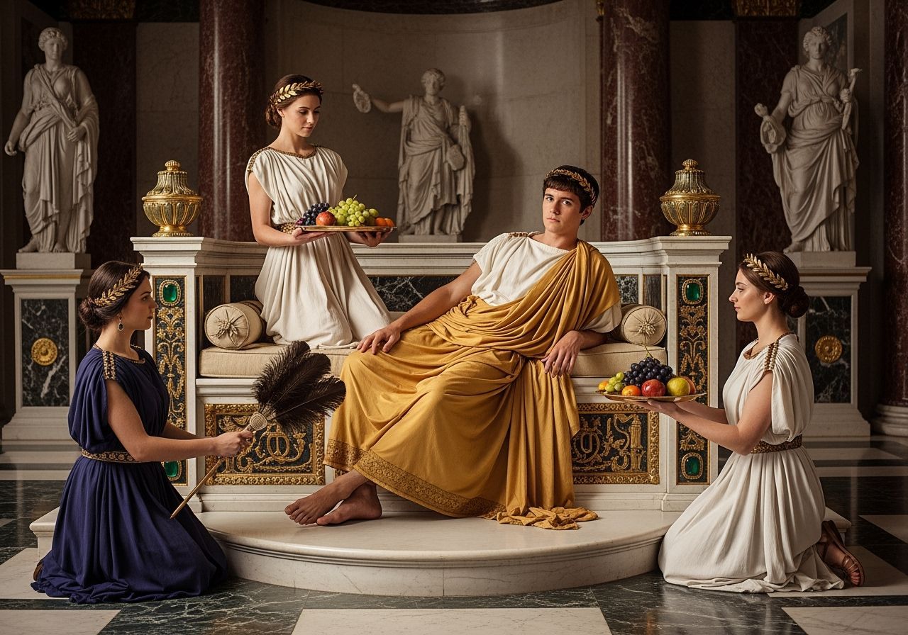 Emperor Caligula in His Opulent Throne Room