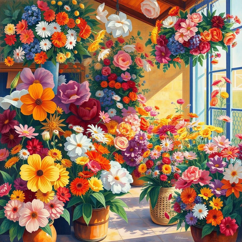 Impressionist Flower Shop with Colorful Blooms