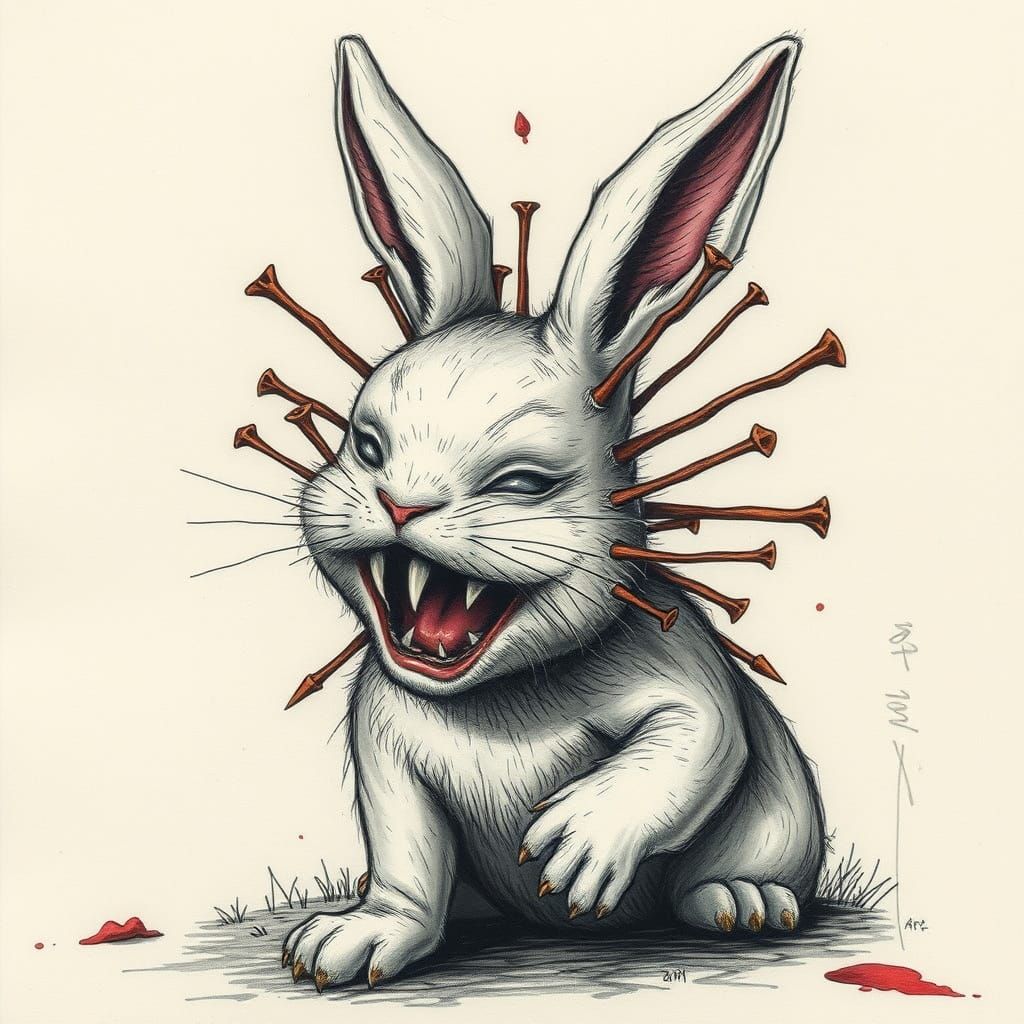 Macabre Laughing Bunny with Rusty Nails