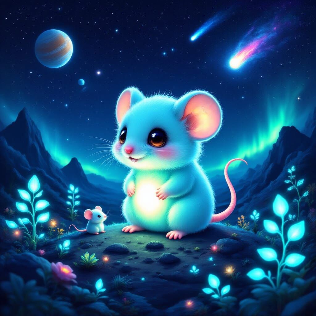 Glowing Aqua Mouse on Alien Planet