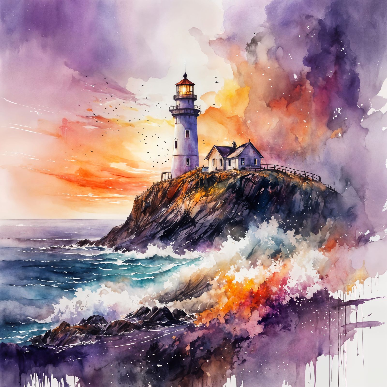 Dreamy Pastel Lighthouse by the Sea