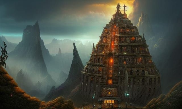 Majestic Fantasy Tower on Island, Digital Matte Painting