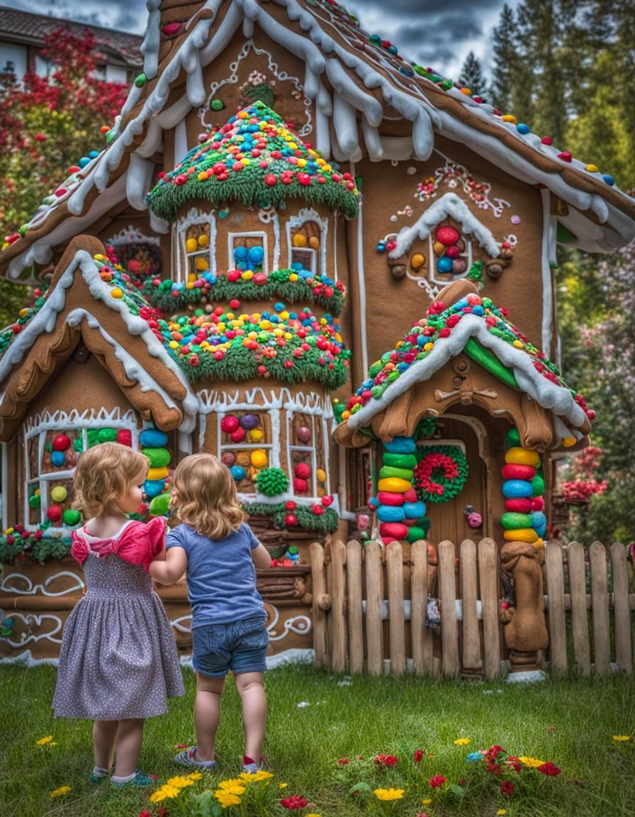 Toddlers Enjoying a Gingerbread House