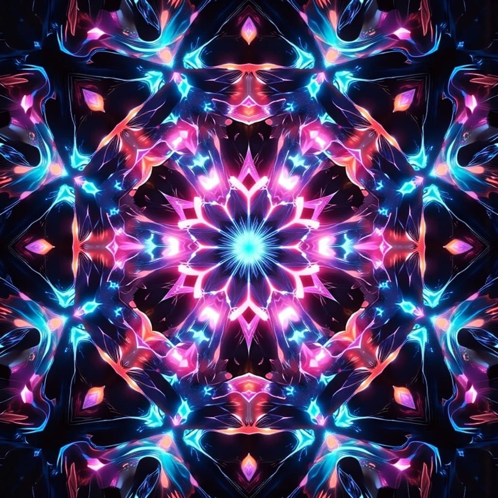 Cyberpunk Mandala with Mirrored Geometric Patterns