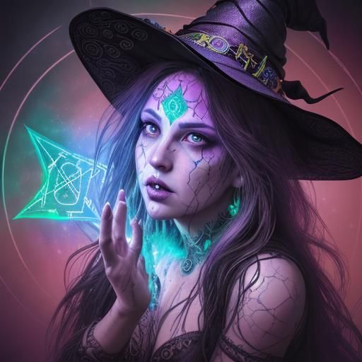 Goddess Witch Pentacle Line Art in Splash Art Style