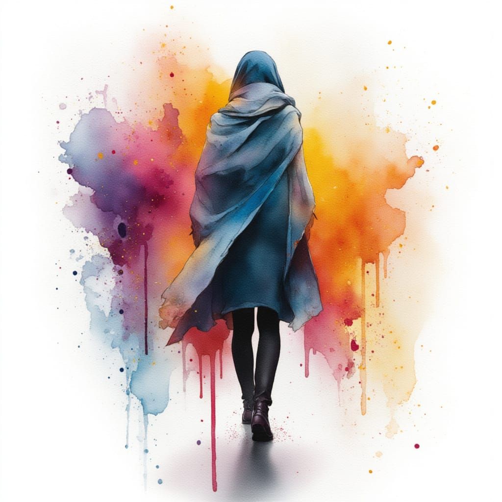 Watercolor Painting of War's Devastation in Metallic Hues