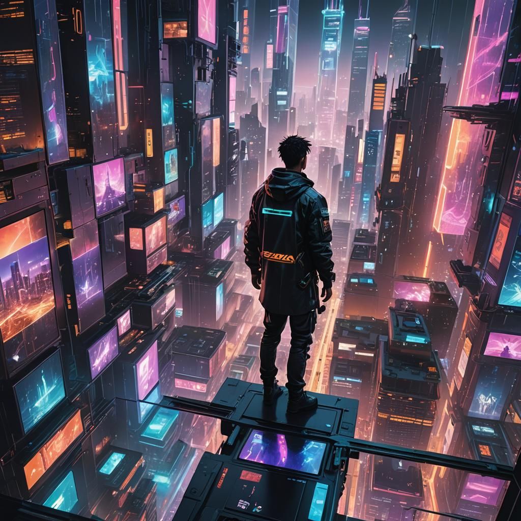 Futuristic Cyberpunk Apartment with Metropolis View