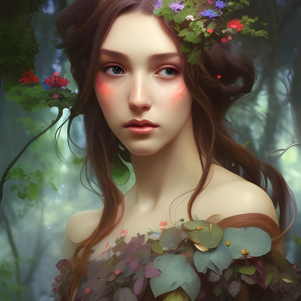 Detailed Fairy Portrait in Art Nouveau Style