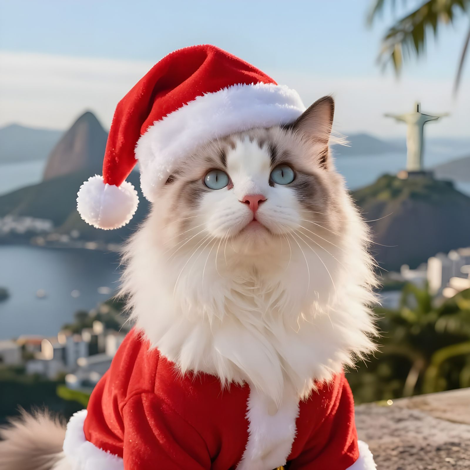 Fluffy Santa Cat in Rio de Janeiro