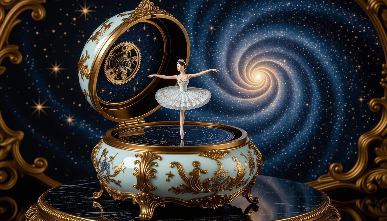 Steampunk Music Box Reveals Clockwork Ballerina in Cosmic Vo...