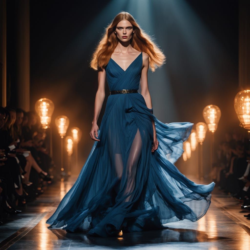Ethereal Blue Goddess Strolls Down the Runway in Dior-Inspir...