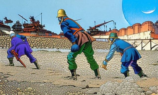 Boys in Forced Labor Gang: Moebius Style