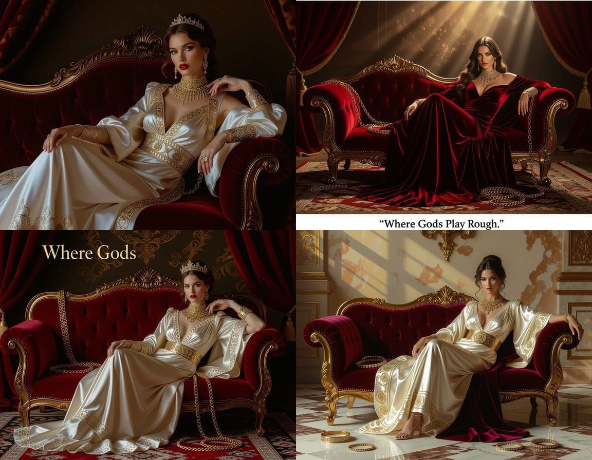 Velvet Chaise Lounge with Mythic Accessories and Lady in Rob...