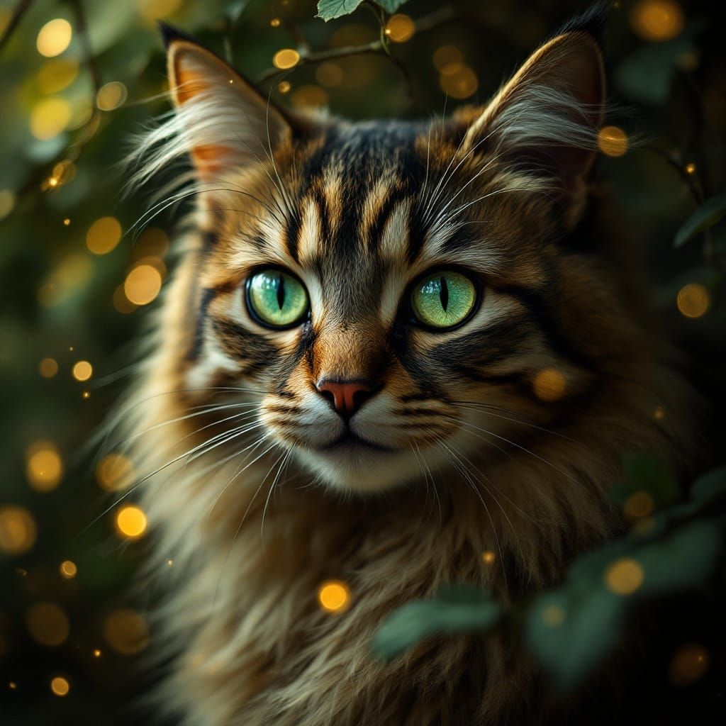 Enchanted Feline Portrait in Chiaroscuro Style