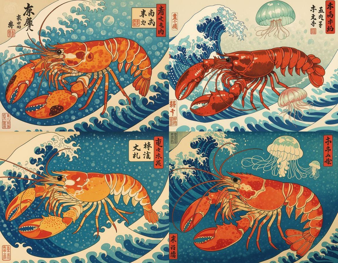 Mythical Underwater Hybrid Creature in Ukiyo-e Style