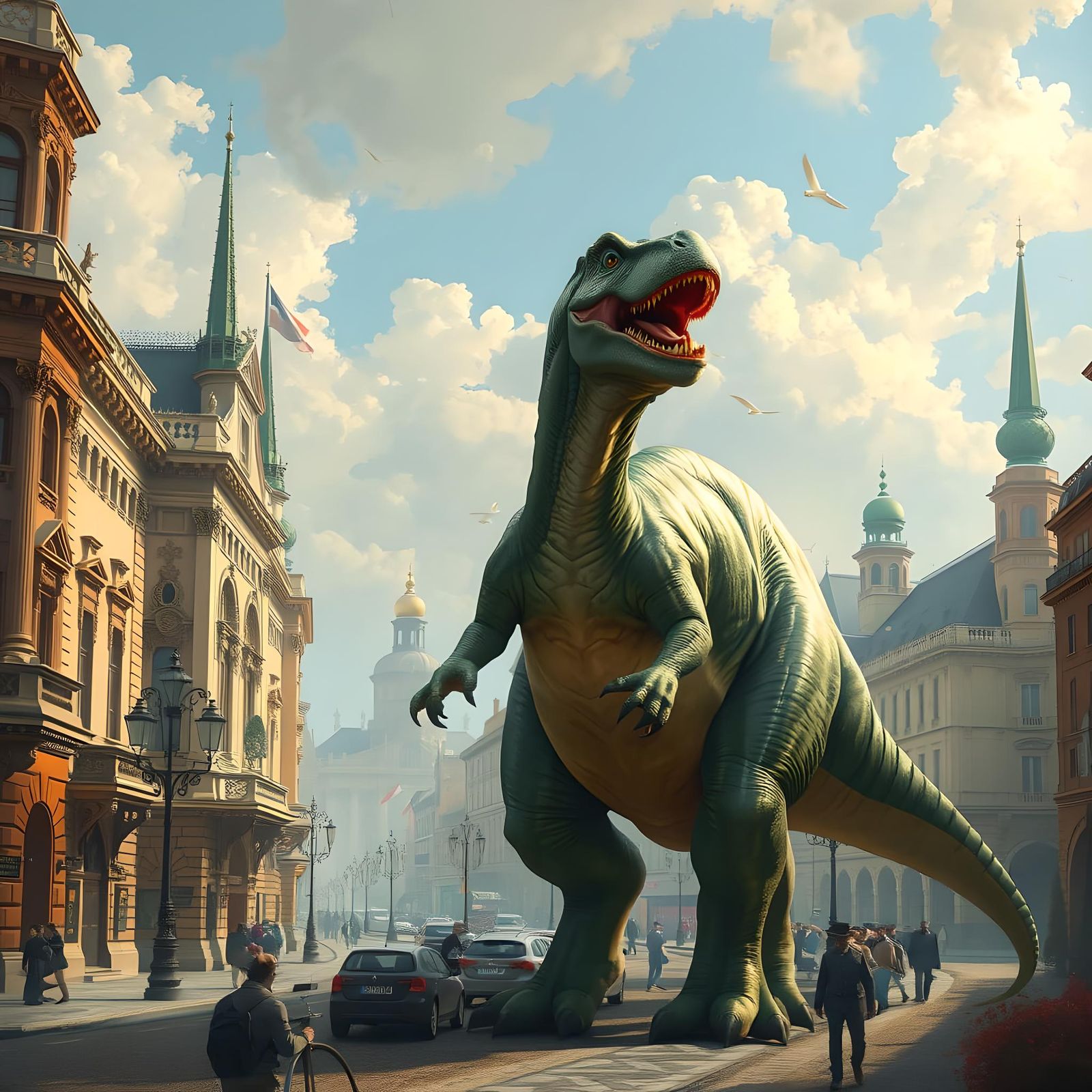 Dinosaur in 1900 Vienna, Digital Painting