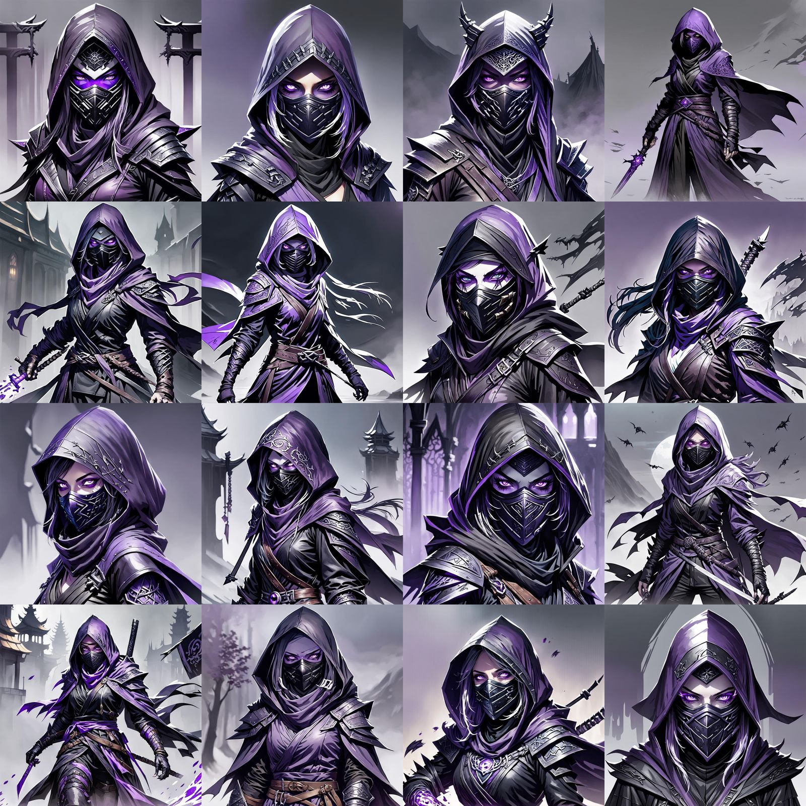 Changeling Ninja with Purple Eyes in Dark Armor