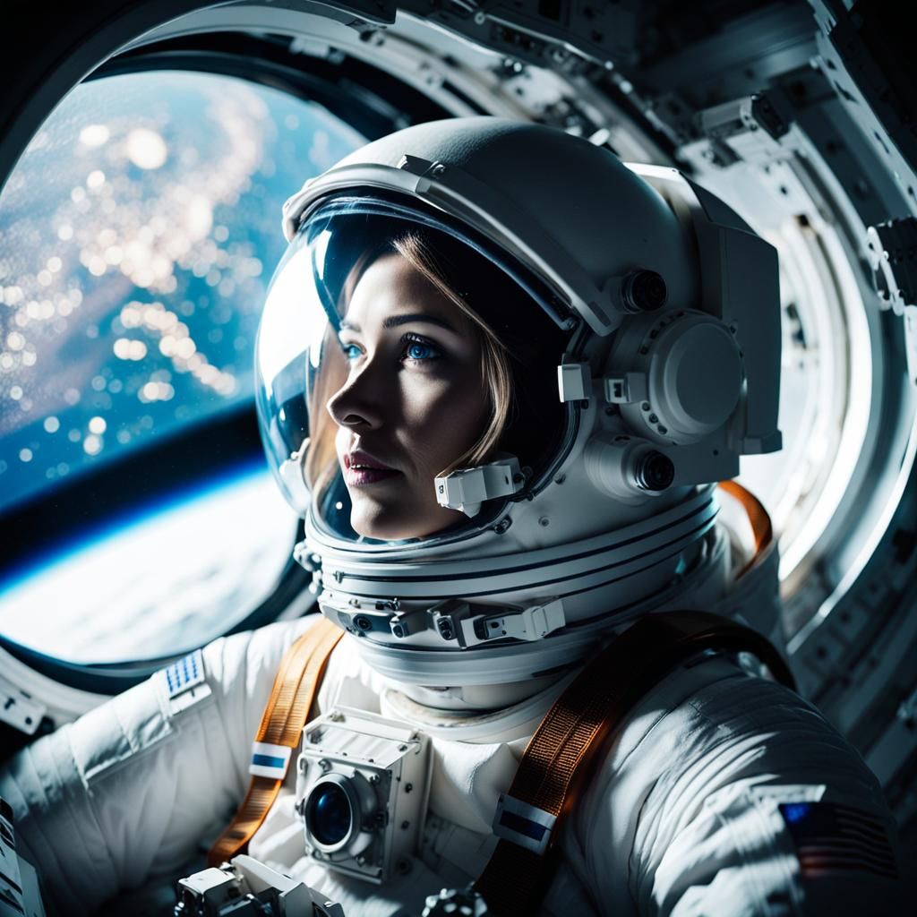 Astronaut Gazing at Earth's Lights: Cinematic Film Still