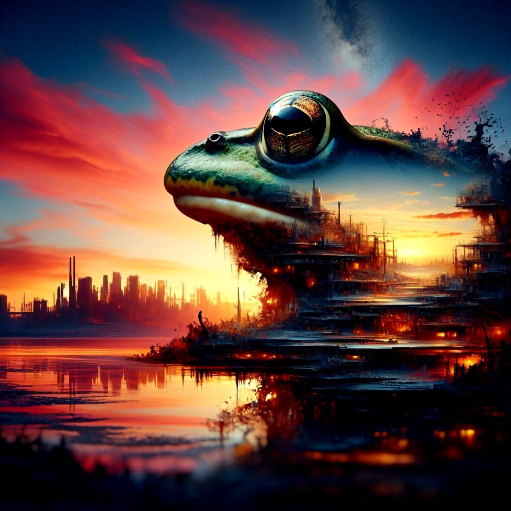 Frog Head Double Exposure: Dystopian Wasteland